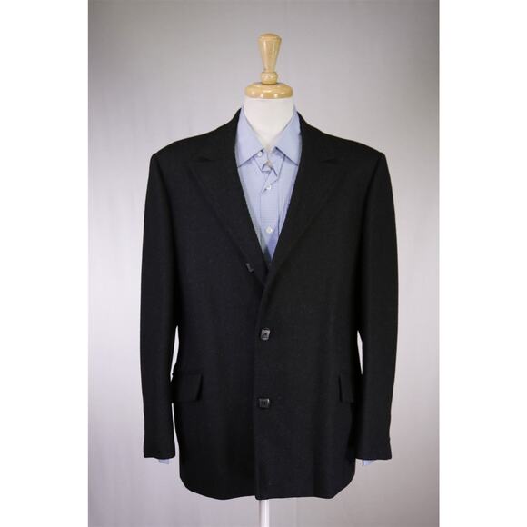 Tailored in Italy Black Herringbone 3B Heavy Peak Lapel Overcoat Blazer Coat 40R - Picture 2 of 9